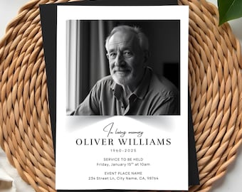 Minimalist Funeral Invitation Template: Editable Memorial Card (5x7 in, Digital Download