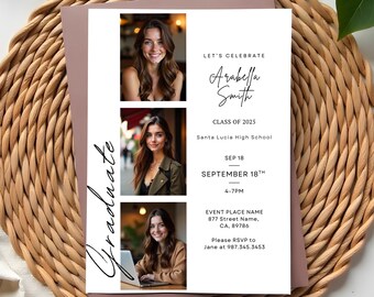 Graduation Party Invitation Template Multiple Photo Graduation Announcement Senior Card Invite Graduation Dinner Printable Evite Card Modern