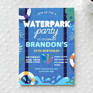 Waterpark Birthday Invitation Template: Editable Splash Party eVite (Digital Download)