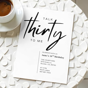 Talk Thirty to Me Invitation Template – Editable 30th Birthday Party Invite for Women – Digital Download – Printable Birthday Evite
