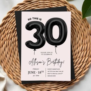 30th Birthday Invitation Template for Women, Editable Blush Pink Party Invite, Digital 30 Birthday Printable, Modern Birthday Card