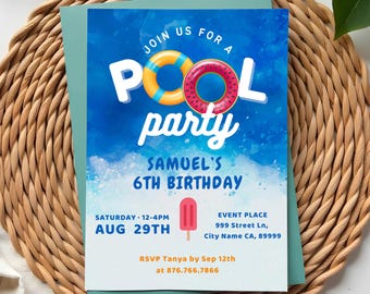 Pool Birthday Party Invitation Template: Editable Summer Invite (Digital Download)