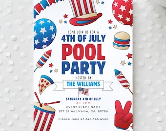 Cool 4th of July Pool Party Invitation Template Editable Fourth of July Pool Party Invite Patriotic Independence Day Summer Invite Printable