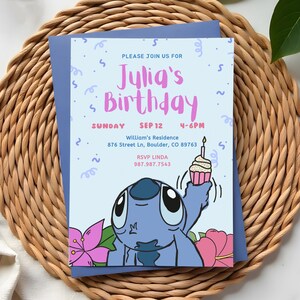 Cute Stitch Birthday Invitation Template With Photo Editable Printable Stitch Invite Digital Stich Party Invitation Kids Party Stitch Themed