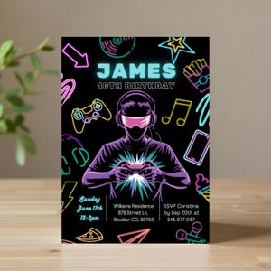 Gamer Birthday Party Invitation Template: Video Game Theme (Digital Download 5x7 in Card Template)