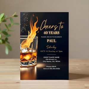 Whiskey Birthday Invitation Template Adult 30th 40th 50th Any Age Invites Editable Cognac Scotch Liquor Printable Adult Men Birthday Invite