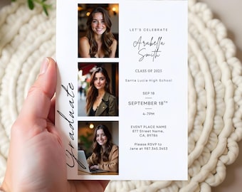 Minimalist Graduation Invitation Template: Multiple Photo Announcement (Digital Download)