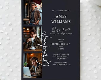 Black Graduation Invitation Template Modern Graduation Announcement Senior Graduation Party Boy Graduation Party Invite With Photos 2025