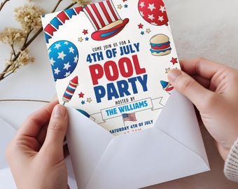 4th of July Pool Party Invitation Template Editable Forth of July Pool Party Invite Patriotic Independence Day Summer BBQ Evite Printable