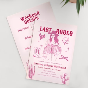 Pink Cowgirl Bachelorette Itinerary Template: Nashville Last Rodeo (Digital Download 5x7 in Card Template)