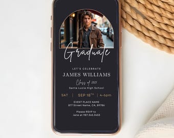 Modern Graduation Party Invitation Template: Photo, Text (Digital Download)