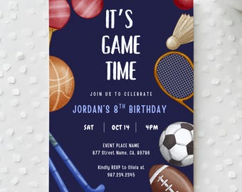 Sports Birthday Invitation Template: Printable, Editable (Digital Download)