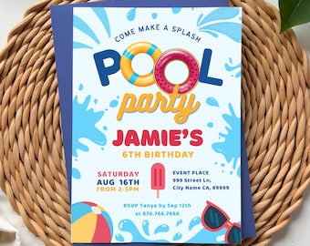 Pool Party Invitation Template: Editable Birthday Invite (5x7 in, Digital Download)