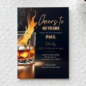 Whiskey Birthday Invitation Template Adult 30th 40th 50th Any Age Invites Editable Cognac Scotch Liquor Printable Adult Men Birthday Invite