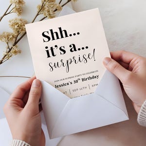 Blush Surprise Birthday Party Invitation Template: Editable Digital Invite (5x7 in Card, PDF)