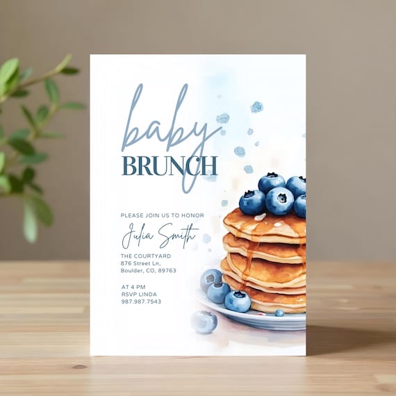 Blueberry Pancake Baby Shower Invitation: Editable Brunch Evite