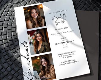 Minimalist Graduation Invitation Template: Multiple Photo Announcement (Digital Download)