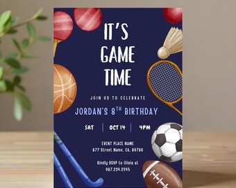Sports Birthday Invitation Template: Printable, Editable (Digital Download)