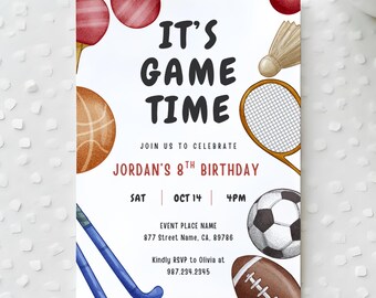 Sports Birthday Invitation Template Baseball Basketball Football Invite Printable Editable Sports Theme Invitation Template For Teens Kids