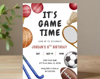 Sports Birthday Invitation Template: Printable, Editable (Digital Download)
