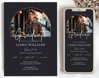 Modern Graduation Party Invitation Template with Photo (Digital Download)
