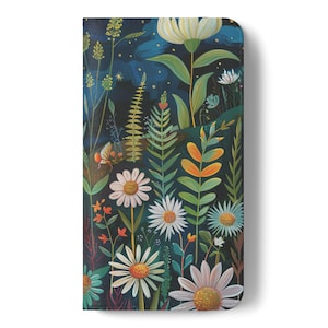 Wildblumen Handyhülle, Stilvolle Nacht Garten Flip Hülle, Einzigartiges Funktionales Brieftasche Geschenk, Kompatibel - Verschiedene Modelle - iPhone Samsung