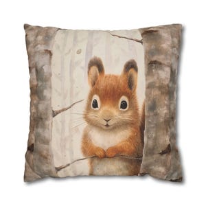 Bonita funda de almohada de ardilla, funda de cojín primaveral, funda de almohada de animales del bosque, decoración rústica para amantes de la naturaleza, guardería, habitación infantil.