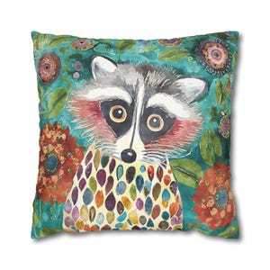 Funda de almohada de mapache caprichosa, decoración del hogar inspirada en Klimt, funda de cojín bohemia, regalo encantador para habitación infantil, funda de cojín acogedora con arte peculiar