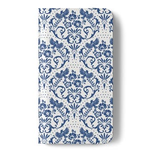 Capa de celular estilo fólio azul de tecido, capa flip estilo chinoiserie, presente exclusivo de carteira funcional com pássaros botânicos, compatível com vários modelos de iPhone e Samsung