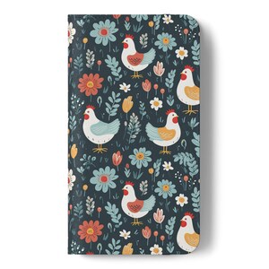 Fundas tipo folio para teléfono con diseño de flores silvestres y pollos, funda abatible con diseño floral de granja, un regalo único y funcional, compatible con varios modelos de iPhone y Samsung.