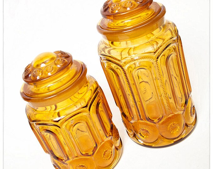 Two Vintage Amber Glass Apothecary Jars L E Smith Moon and Etsy