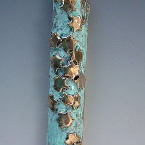 Jewish Star of David Mezuzah, Bronze with Green Patina
