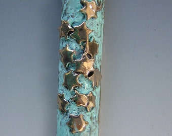 Jewish Star of David Mezuzah, Bronze with Green Patina
