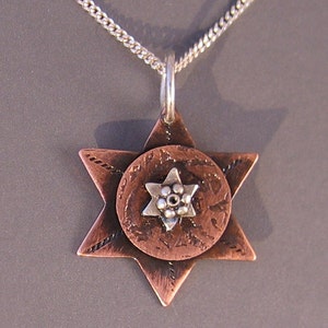 Jewish Star of David Necklace, Copper & Sterling Silver