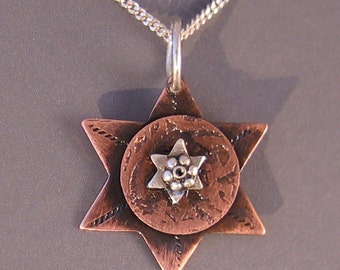 Jewish Star of David Necklace, Copper & Sterling Silver