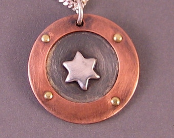 Copper and Sterling Silver Star of David Necklace