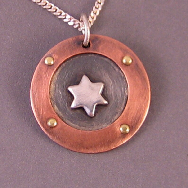 Copper and Sterling Silver Star of David Necklace image 1