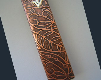 Copper Mezuzah with Etched Leaves and Vines