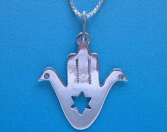 Dove Hamsa with Star of David Pendant (Sterling Silver)