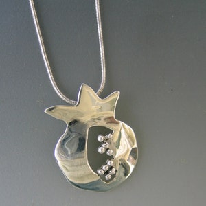 Contemporary Sterling Silver Pomegranate Pendant on Chain