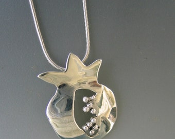 Contemporary Sterling Silver Pomegranate Pendant on Chain