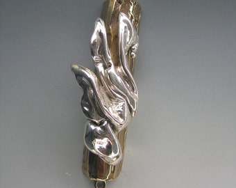 Modern Jewish Mezuzah Case, Eternal Flame in Sterling Silver and Bronze