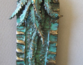 Mezuzah, Jerusalem Palm in Bronze with Green Patina by Ruth Shapiro