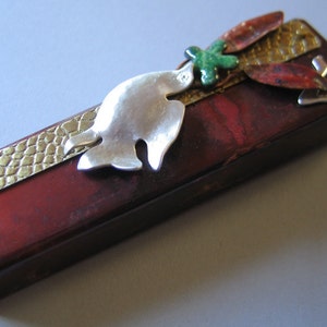 Jewish Mezuzah with Silver Peace Dove and Enameling image 3