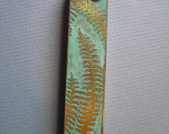 Fern Mezuzah (Copper with Etched Brass and Green Patina)