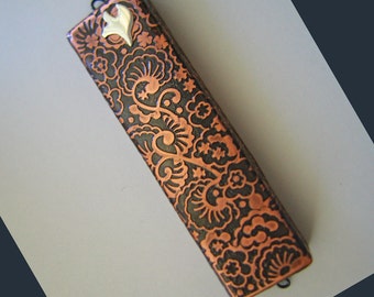 Etched Copper Mezuzah with Sterling Silver Shin