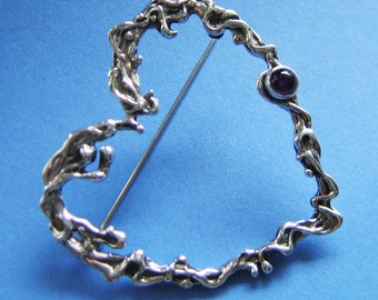 Valentine's Heart Brooch with Gemstone, Sterling Silver