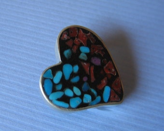 Silver Heart Brooch with Resin and Stone