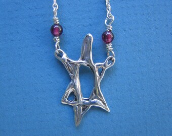 Beaded Star Necklace (Silver\/Garnet)
