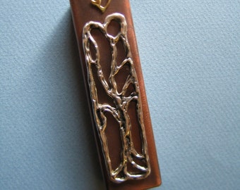 Mezuzah Case, Sterling Silver and Copper Tree of Life